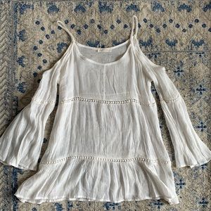 White Haute Society Cold-Shoulder Peasant Blouse